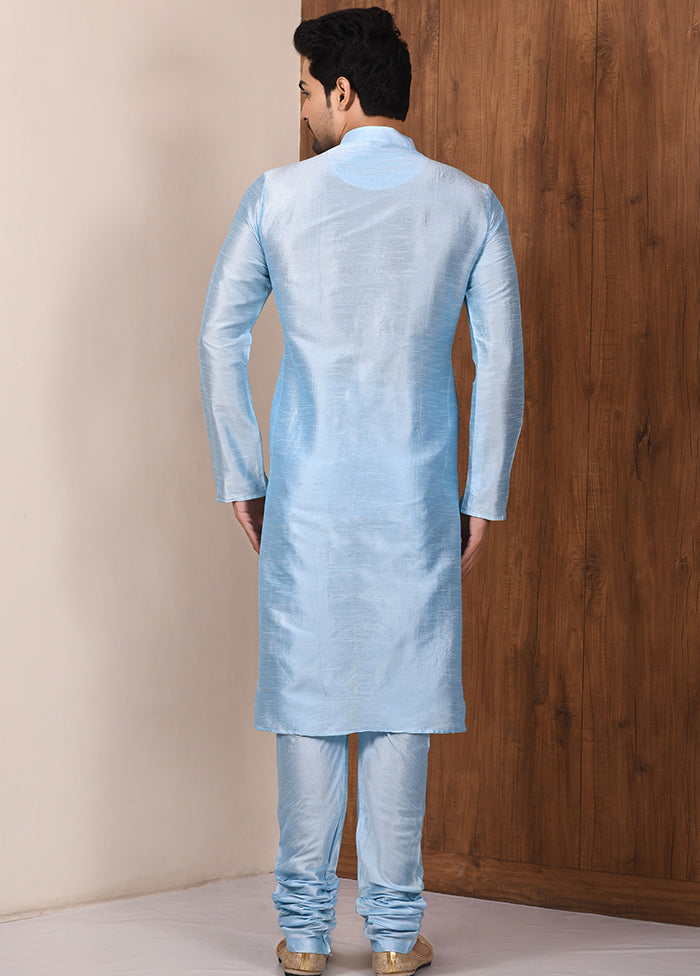 Sky Blue Silk Kurta And Pajama Set VDSF1802537 - Indian Silk House Agencies