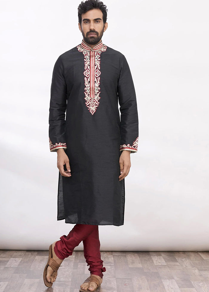 Black Silk Kurta And Pajama Set VDSF1802538 - Indian Silk House Agencies