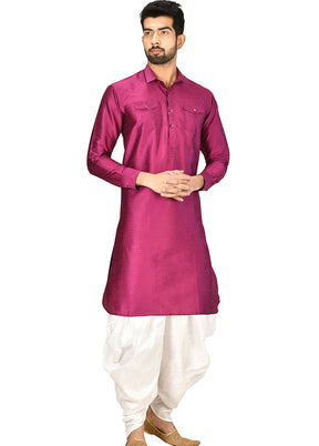 Purple Silk Kurta And Pajama Set VDSF1802539 - Indian Silk House Agencies