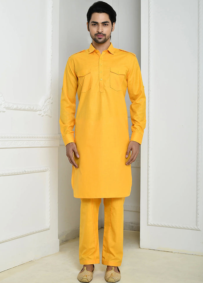 Yellow Cotton Blend Kurta And Pajama Set VDSF1802541 - Indian Silk House Agencies