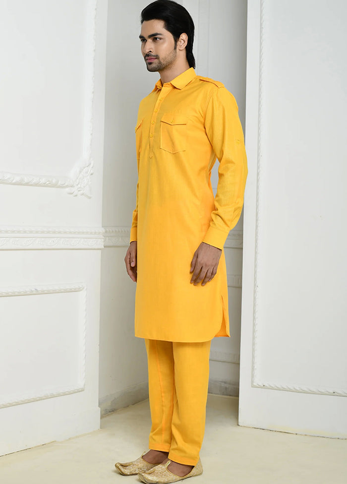 Yellow Cotton Blend Kurta And Pajama Set VDSF1802541