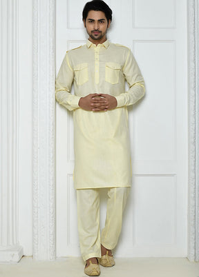 Cream Cotton Blend Kurta And Pajama Set VDSF1802542 - Indian Silk House Agencies