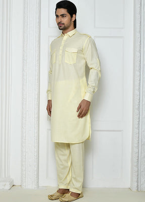 Cream Cotton Blend Kurta And Pajama Set VDSF1802542 - Indian Silk House Agencies