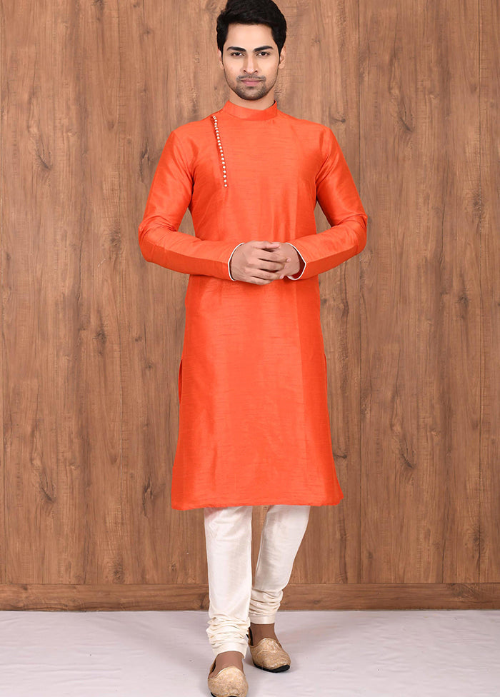 Orange Silk Kurta And Pajama Set VDSF1802543 - Indian Silk House Agencies