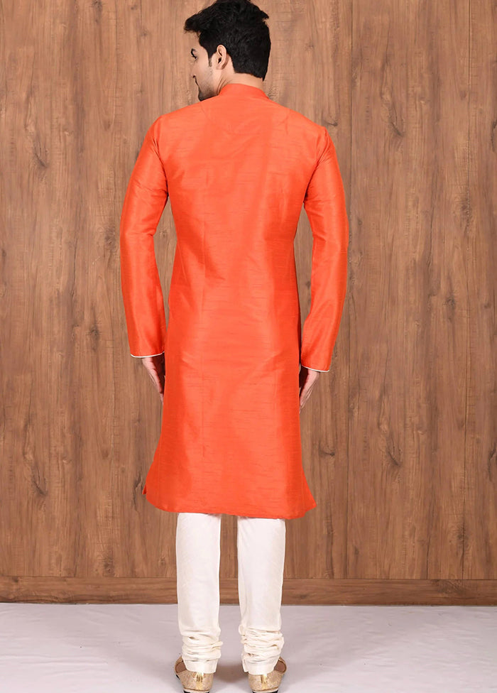 Orange Silk Kurta And Pajama Set VDSF1802543 - Indian Silk House Agencies