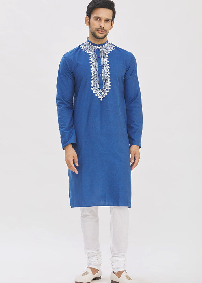 Blue Cotton Blend Kurta And Pajama Set VDSF1802544 - Indian Silk House Agencies