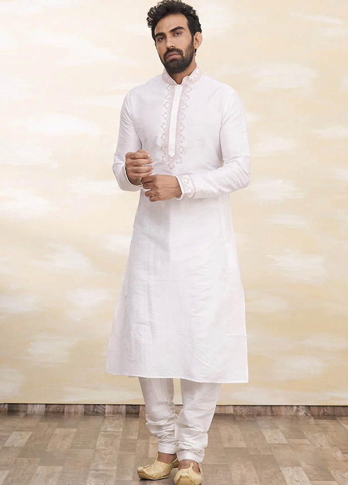 Off White Silk Kurta And Pajama Set VDSF1802549 - Indian Silk House Agencies