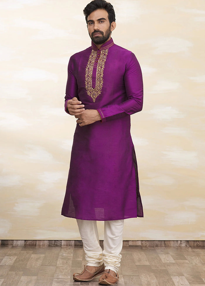 Purple Silk Kurta And Pajama Set VDSF1802550 - Indian Silk House Agencies