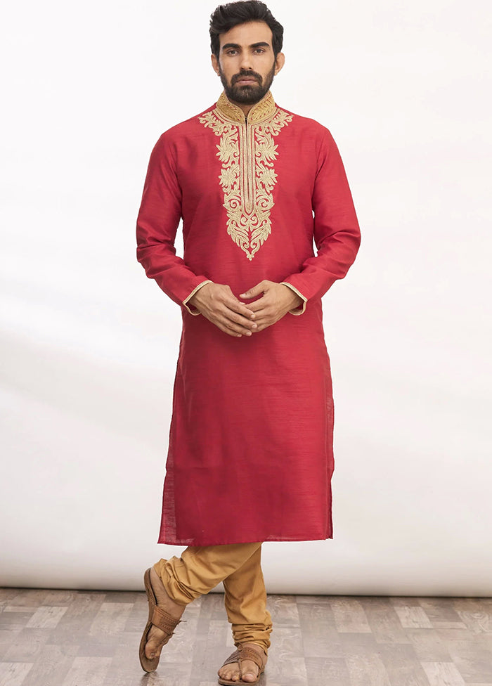 Red Silk Kurta And Pajama Set VDSF1802551 - Indian Silk House Agencies