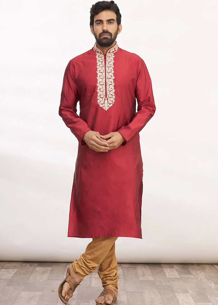 Maroon Tufetta Kurta And Pajama Set VDSF1802553 - Indian Silk House Agencies