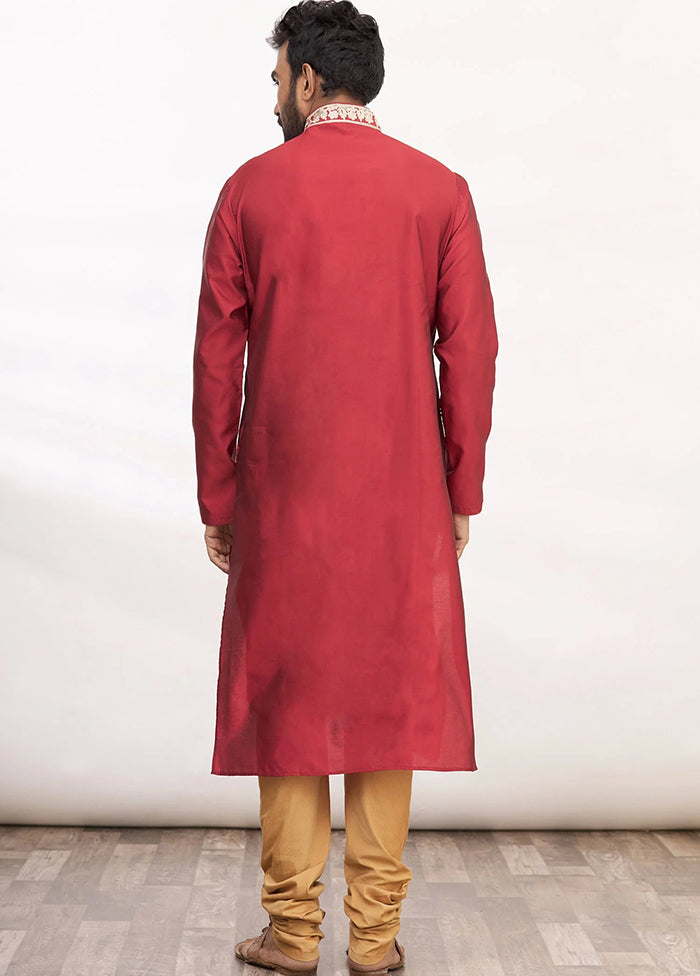 Maroon Tufetta Kurta And Pajama Set VDSF1802553 - Indian Silk House Agencies