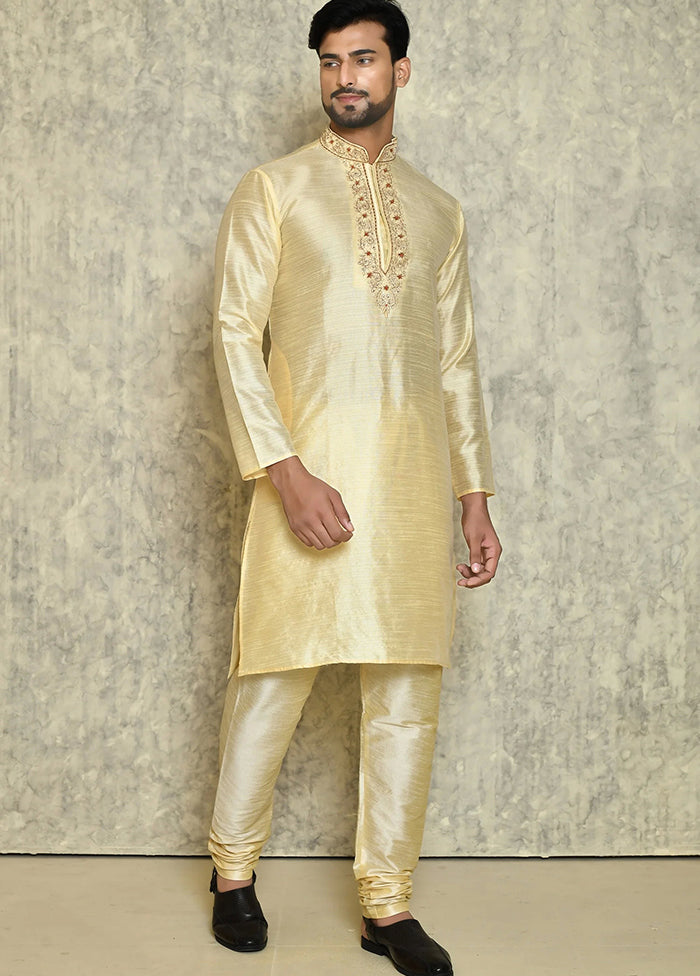 Cream Silk Kurta And Pajama Set VDSF1802554 - Indian Silk House Agencies