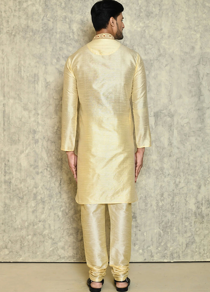 Cream Silk Kurta And Pajama Set VDSF1802554 - Indian Silk House Agencies