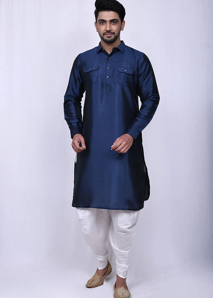 Navy Blue Cotton Blend Kurta And Pajama Set VDSF1802557 - Indian Silk House Agencies