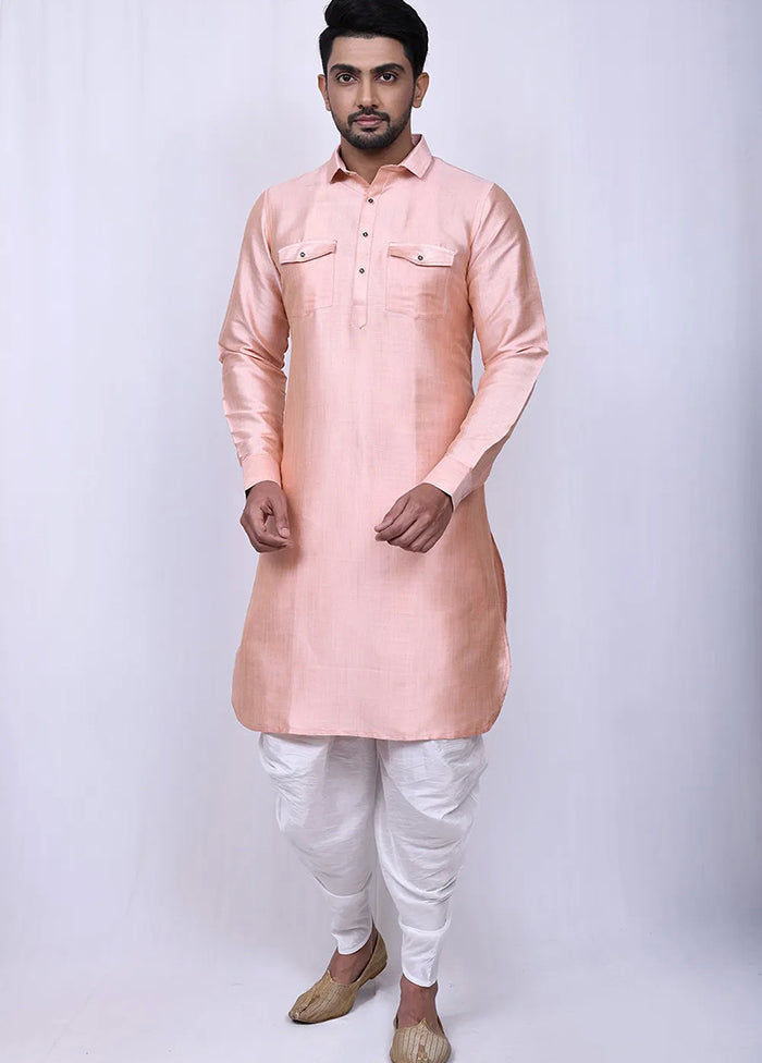 Peach Silk Kurta And Pajama Set VDSF1802559 - Indian Silk House Agencies