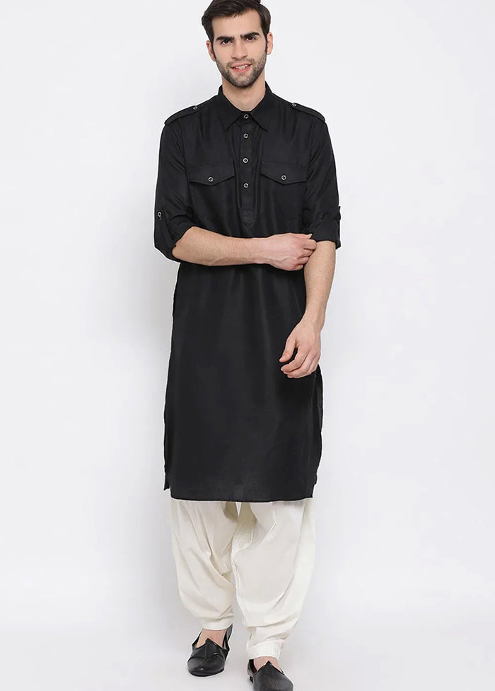 Black Cotton Blend Kurta And Pajama Set VDSF1802564 - Indian Silk House Agencies