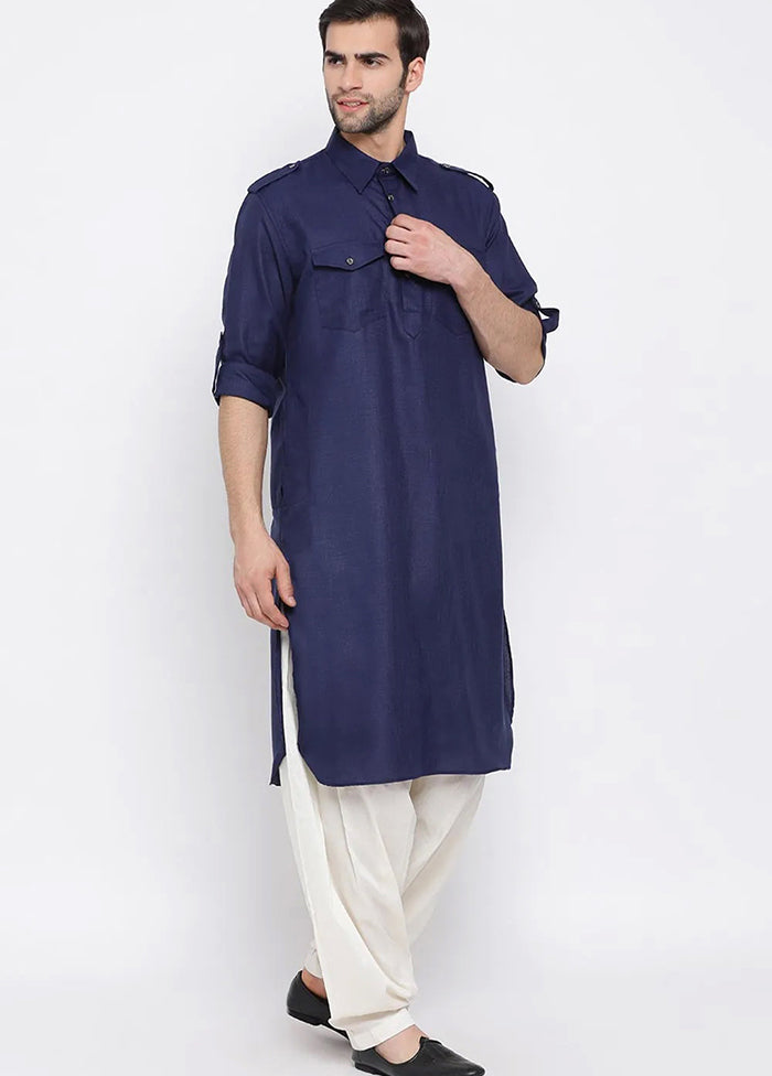 Navy Blue Cotton Blend Kurta And Pajama Set VDSF1802565