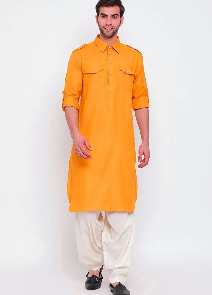 Yellow Cotton Blend Kurta And Pajama Set VDSF1802567 - Indian Silk House Agencies