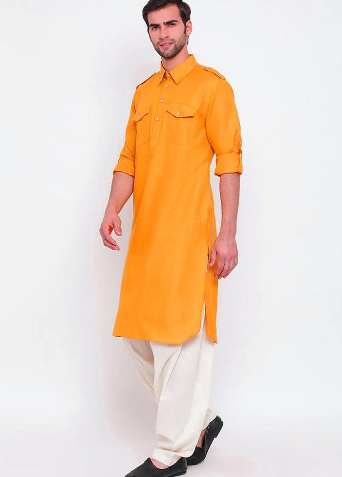 Yellow Cotton Blend Kurta And Pajama Set VDSF1802567 - Indian Silk House Agencies