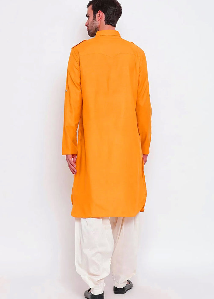 Yellow Cotton Blend Kurta And Pajama Set VDSF1802567 - Indian Silk House Agencies