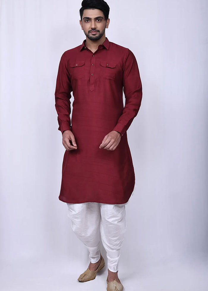 Maroon Silk Kurta And Pajama Set VDSF1802568 - Indian Silk House Agencies