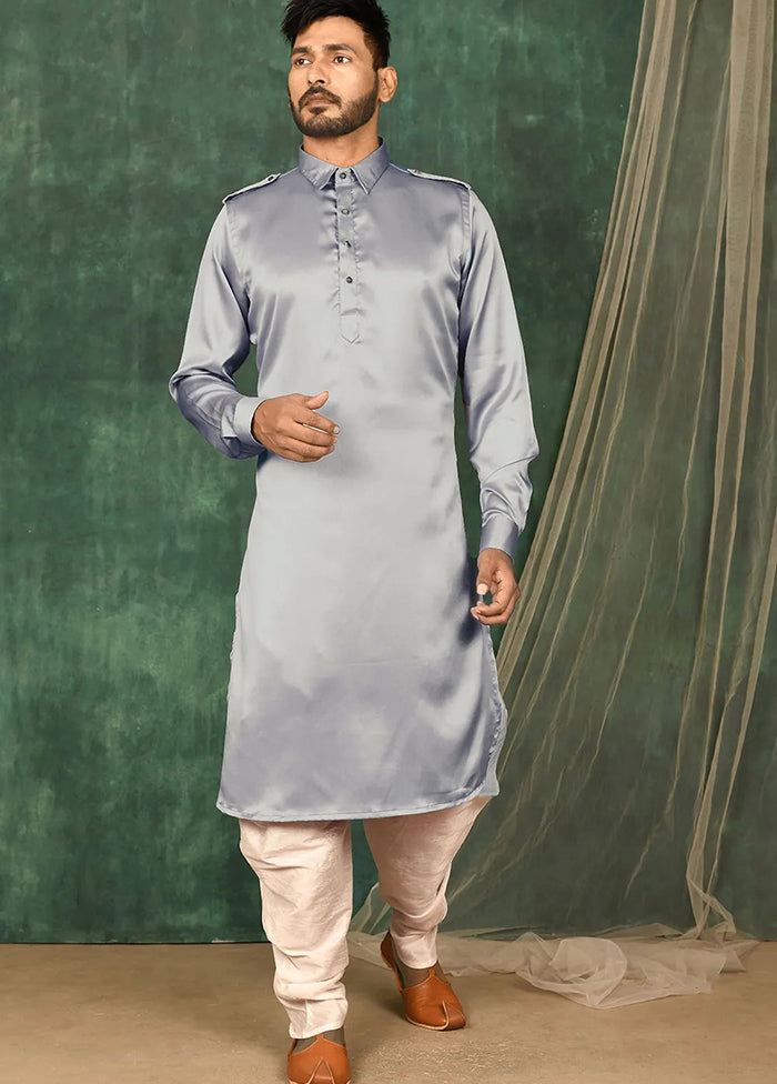 Grey Satin Suiting Kurta And Pajama Set VDSF1802569 - Indian Silk House Agencies