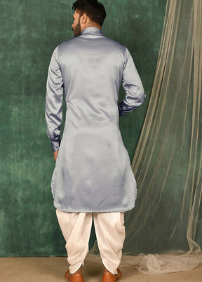 Grey Satin Suiting Kurta And Pajama Set VDSF1802569 - Indian Silk House Agencies