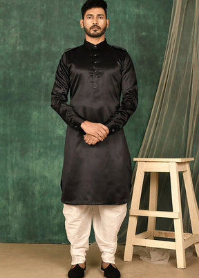 Black Satin Suiting Kurta And Pajama Set VDSF1802570 - Indian Silk House Agencies