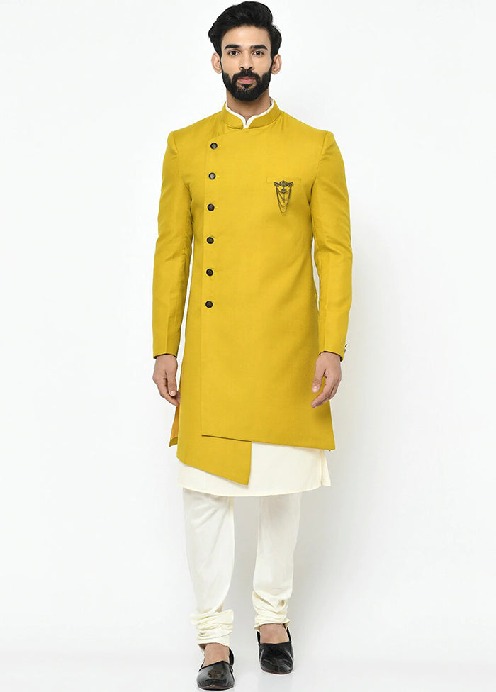 Yellow Woven Sherwani With Bottom Wear VDSF30889 - Indian Silk House Agencies