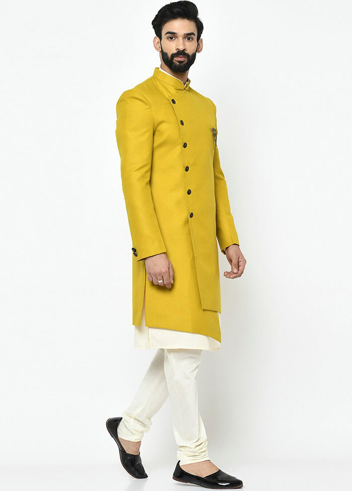 Yellow Woven Sherwani With Bottom Wear VDSF30889 - Indian Silk House Agencies