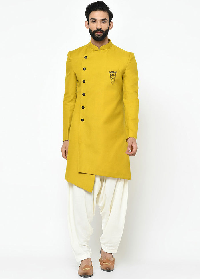 Yellow Woven Sherwani With Bottom Wear VDSF30917 - Indian Silk House Agencies