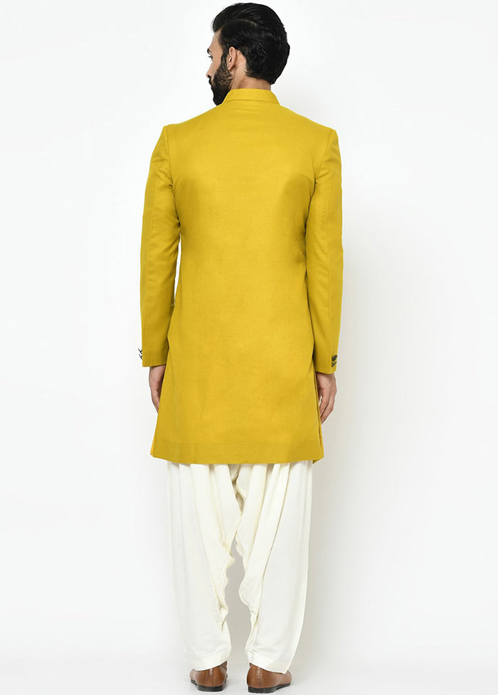 Yellow Woven Sherwani With Bottom Wear VDSF30917 - Indian Silk House Agencies