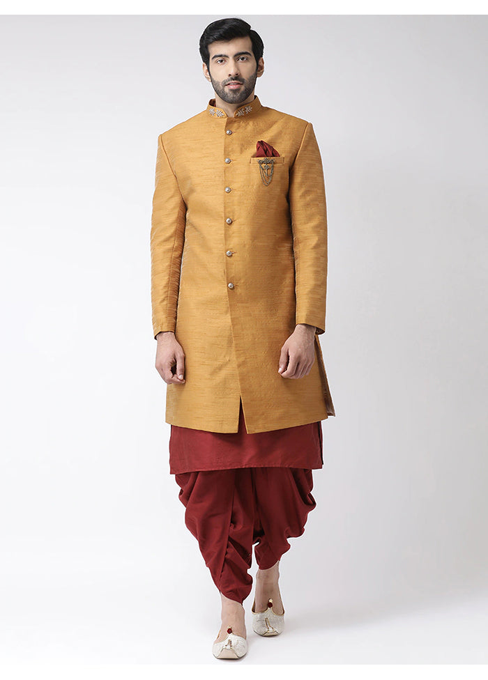 Maroon Silk Kurta And Pajama Set With Jacket VDSF1802278 - Indian Silk House Agencies