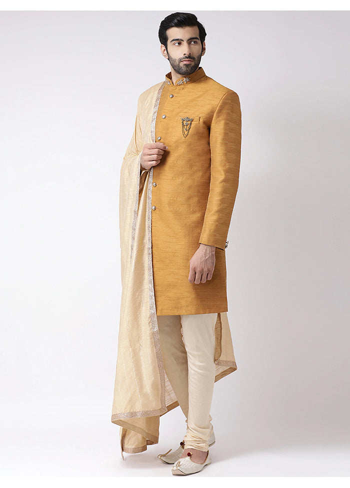 Cream Silk Kurta And Pajama Set With Jacket VDSF1802279 - Indian Silk House Agencies