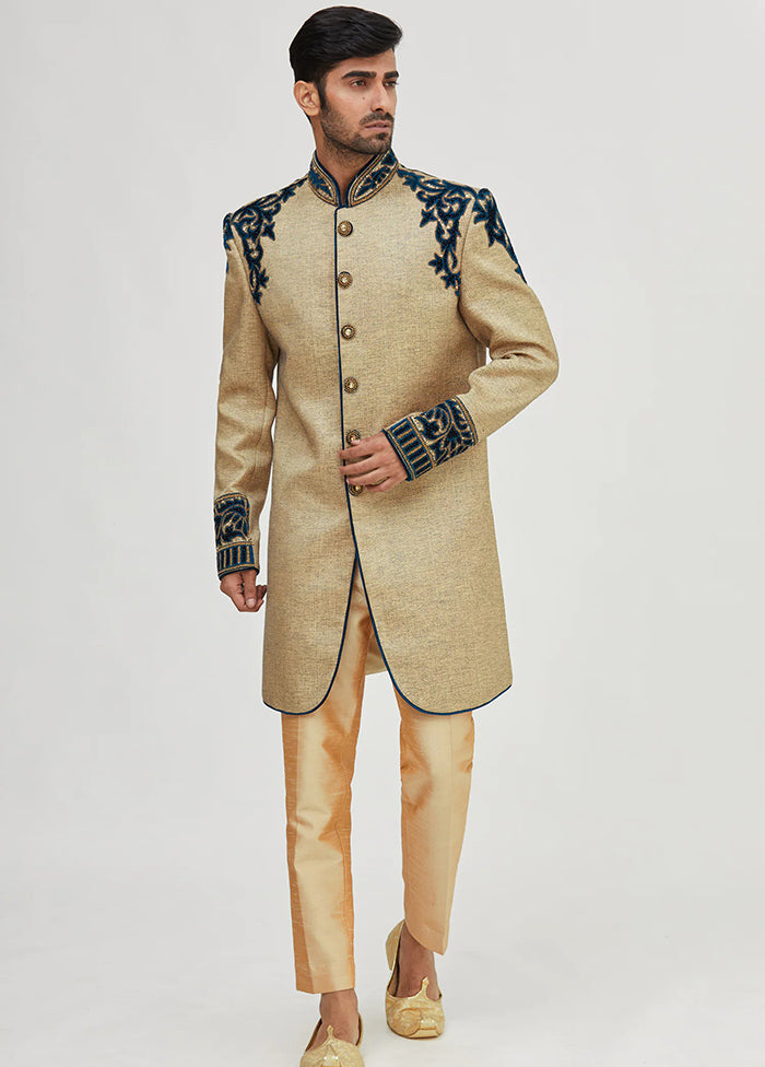 Gold Jute And Velvet Kurta And Pajama Set VDSF1802291 - Indian Silk House Agencies