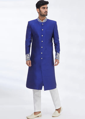 Blue Silk Kurta And Pajama Set VDSF1802292 - Indian Silk House Agencies