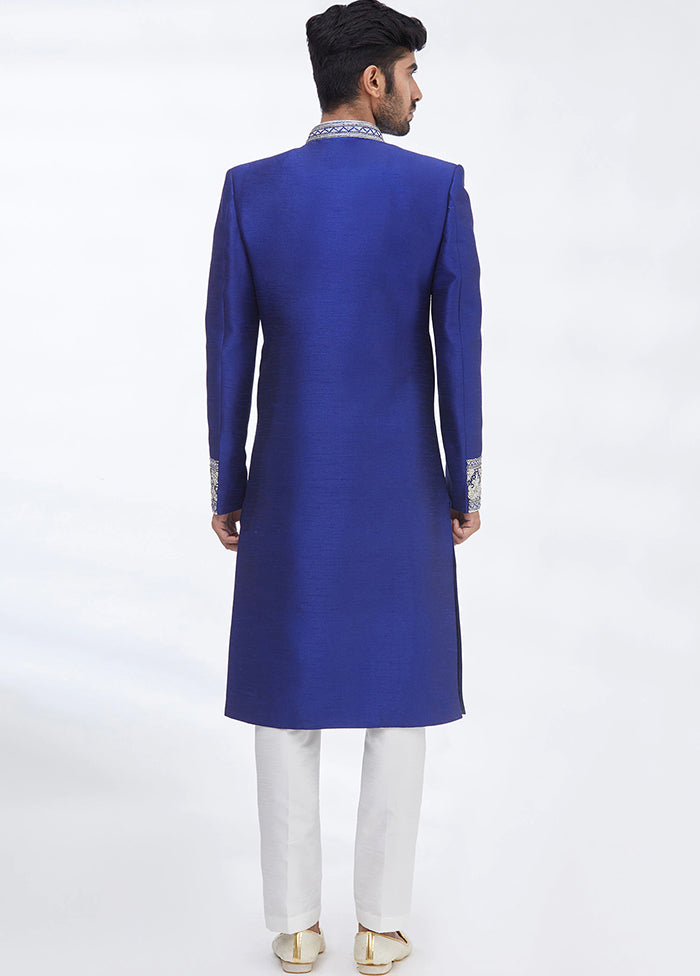 Blue Silk Kurta And Pajama Set VDSF1802292 - Indian Silk House Agencies