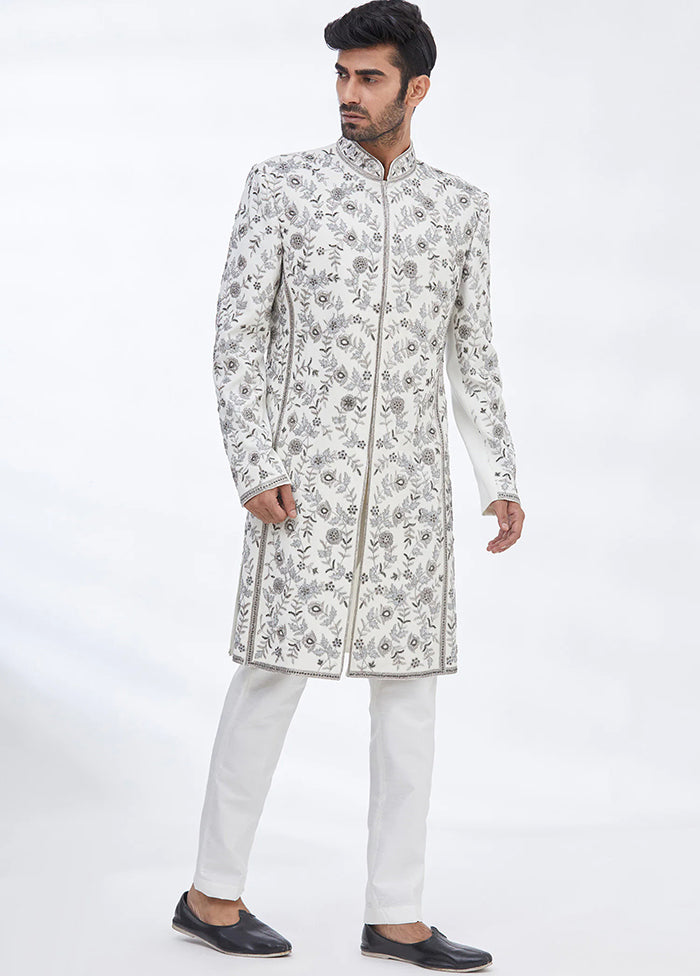 Cream Silk Kurta And Pajama Set VDSF1802294 - Indian Silk House Agencies