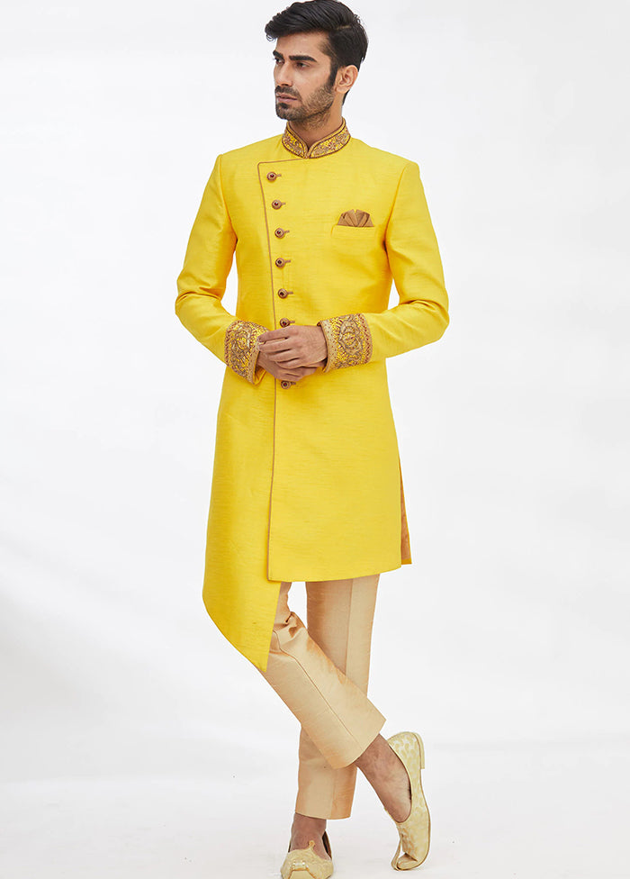 Yellow Silk Kurta And Pajama Set VDSF1802296 - Indian Silk House Agencies