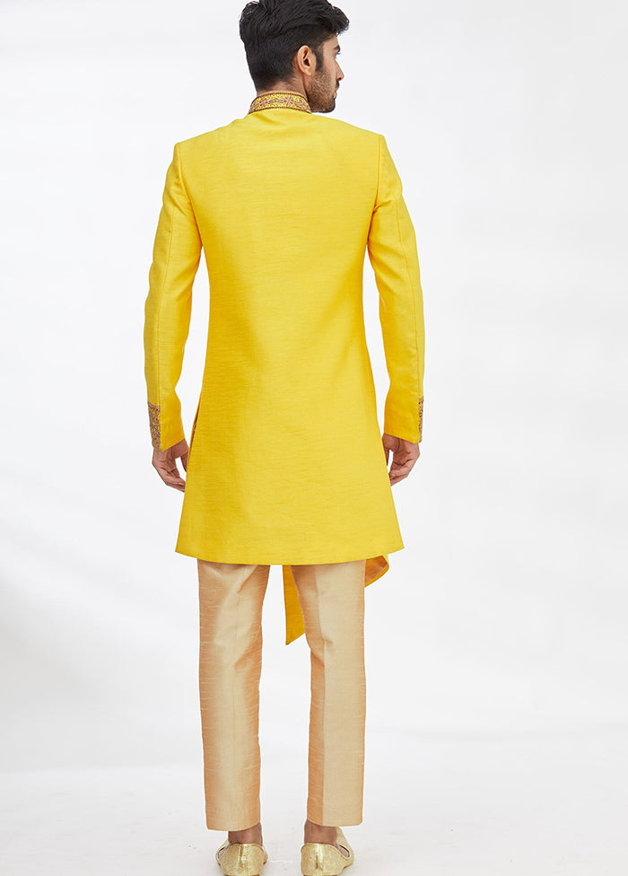 Yellow Silk Kurta And Pajama Set VDSF1802296 - Indian Silk House Agencies