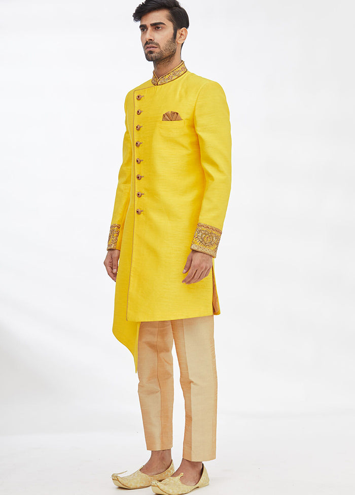 Yellow Silk Kurta And Pajama Set VDSF1802296 - Indian Silk House Agencies