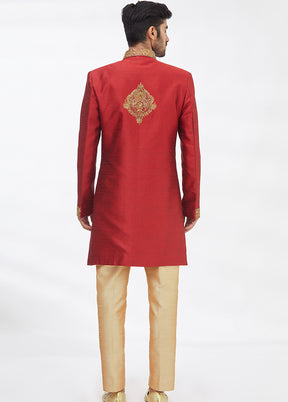 Maroon Silk Kurta And Pajama Set VDSF1802297 - Indian Silk House Agencies