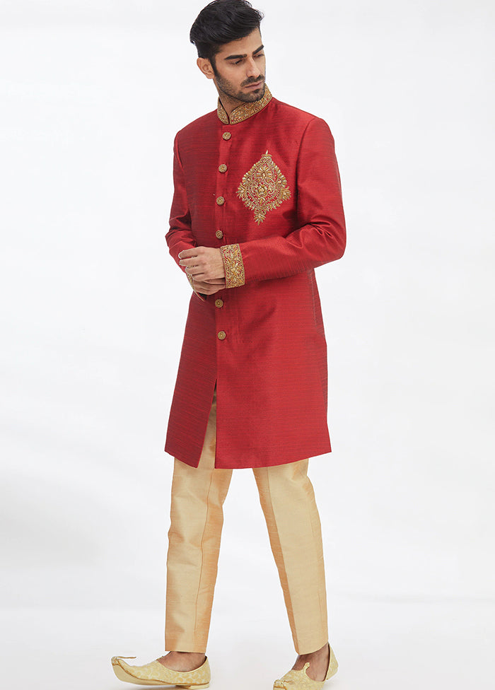 Maroon Silk Kurta And Pajama Set VDSF1802297 - Indian Silk House Agencies