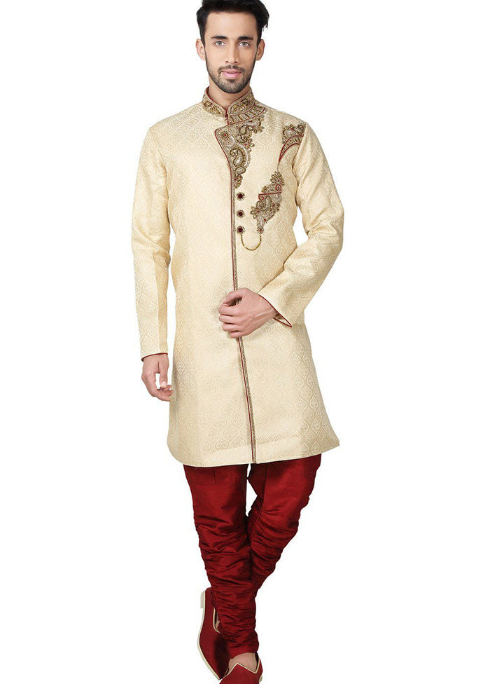 Gold Brocade Kurta And Pajama Set VDSF1802299 - Indian Silk House Agencies