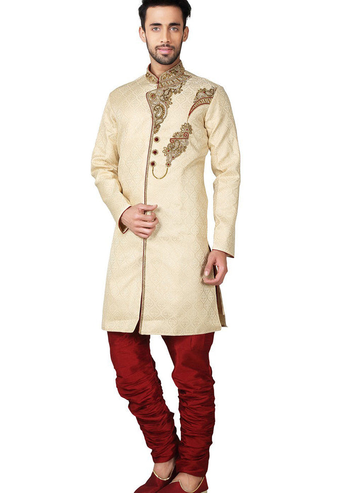 Gold Brocade Kurta And Pajama Set VDSF1802299 - Indian Silk House Agencies