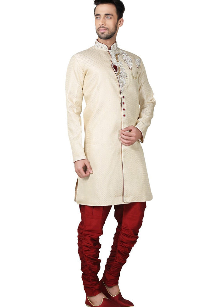 Cream Brocade Kurta And Pajama Set VDSF1802301 - Indian Silk House Agencies