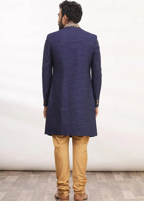 Navy Blue Silk Kurta And Pajama Set VDSF1802305 - Indian Silk House Agencies