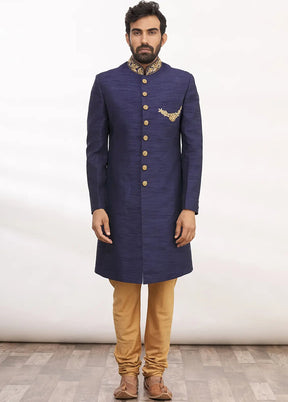 Navy Blue Silk Kurta And Pajama Set VDSF1802305 - Indian Silk House Agencies