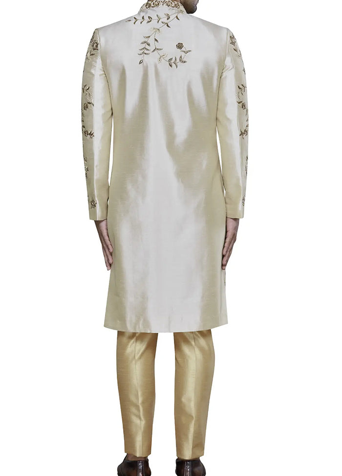 Cream Silk Kurta And Pajama Set VDSF1802307 - Indian Silk House Agencies