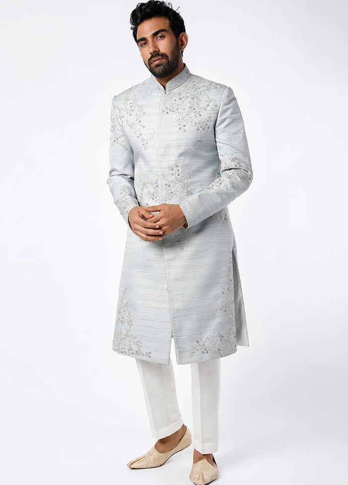 Grey Silk Kurta And Pajama Set VDSF1802312 - Indian Silk House Agencies